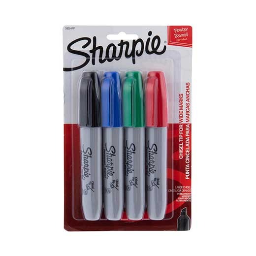 Sharpie Chisel Tip Markers Sharpie Chisel Tip Markers – Set of 4 (Black, Blue, Green, Red)