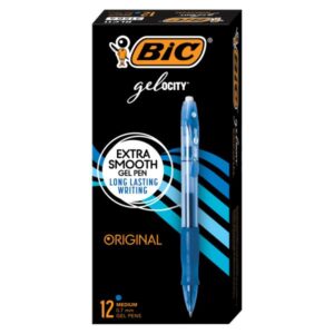 BIC Gelocity Original Retractable Gel Pens Blue Ink 0.7mm Medium – 12 Pack