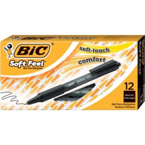 BIC Soft Feel Retractable Ballpoint Pens Black Ink Medium Point – 12 Pack