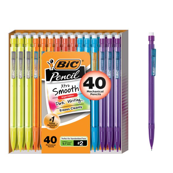 BIC Xtra Smooth Mechanical Pencils Bright Edition #2 0.7mm Assorted Colors – 40 Pack