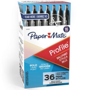 Paper Mate Profile Retractable Ballpoint Pens Black Ink 1.4mm Bold Point – 36 Pack