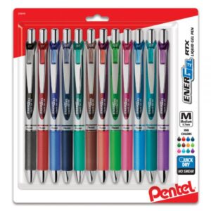 Pentel EnerGel RTX Retractable Liquid Gel Pens Assorted Ink 0.7mm Medium – 12 Pack