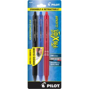Pilot FriXion Clicker Erasable Retractable Gel Pens Assorted Ink 0.7mm Fine – 3 Pack