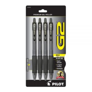 Pilot G2 Retractable Gel Pens Black Ink 1.0mm Bold – 4 Pack