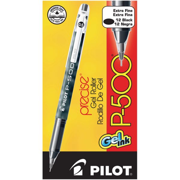 Pilot Precise P-500 Gel Ink Rollerball Pens Black Ink 0.5mm Extra Fine – 12 Pack