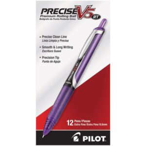 Pilot Precise V5 RT Retractable Rollerball Pens Purple Ink 0.5mm Extra Fine – 12 Pack