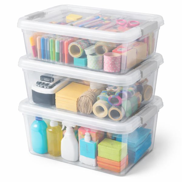 Stackable Plastic Storage Bins (Set of 3)