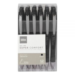 Office Depot Super Comfort Retractable Gel Pens Black Ink 0.7mm Medium – 12 Pack