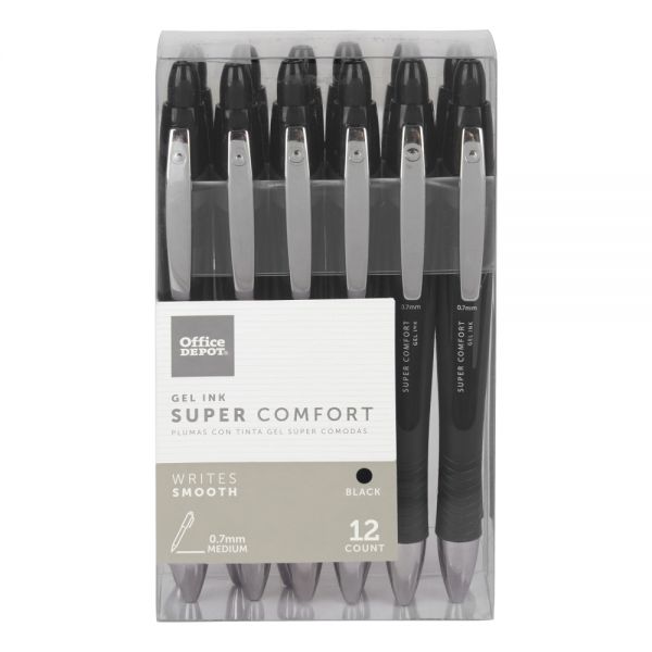 Office Depot Super Comfort Retractable Gel Pens Black Ink 0.7mm Medium – 12 Pack