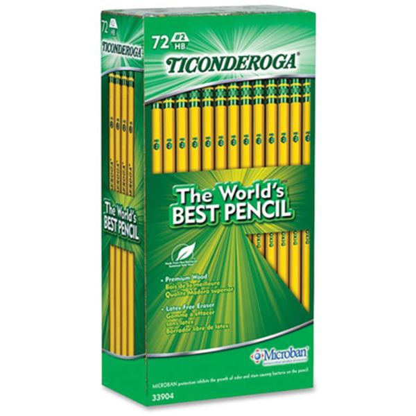 Ticonderoga #2 HB Wooden Pencils with Erasers – 72 Count