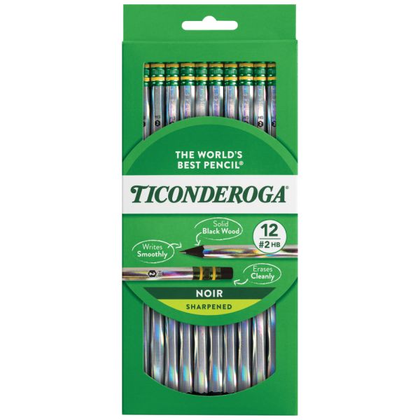 Ticonderoga Noir Black Wood #2 HB Sharpened Pencils – 12 Count