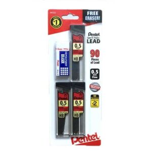 Pentel Super Hi-Polymer Lead 0.5mm – 90 Pieces + Free Eraser