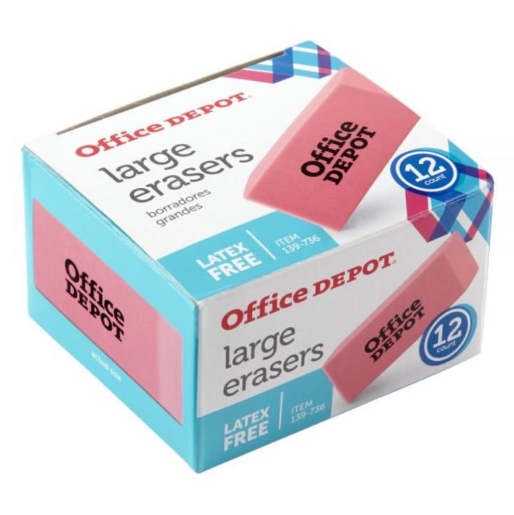 Office Depot Large Erasers – 12 Count (Latex-Free) Office Depot Large Erasers – 12 Count (Latex-Free)