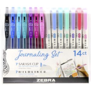 Zebra Journaling Set with Sarasa Clip Gel Pens and Mildliner Markers – 14 Count