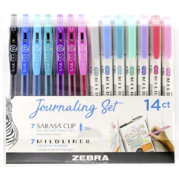 Zebra Journaling Set with Sarasa Clip Gel Pens and Mildliner Markers – 14 Count