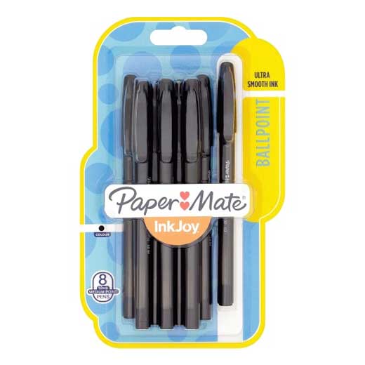 Paper Mate InkJoy Ballpoint Pens – Ultra Smooth Ink (Pack of 8, Black)